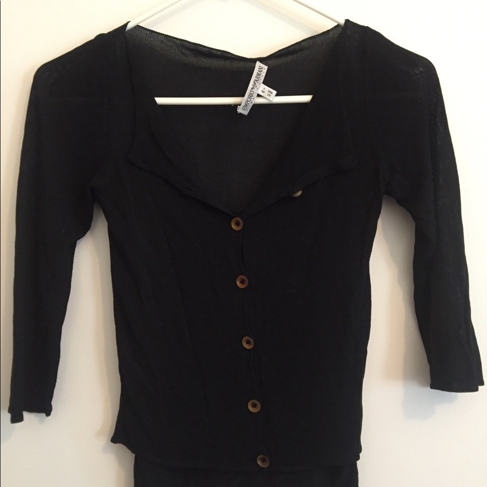 Armani Exchange Crop 3/4 Sleeve Top in Black